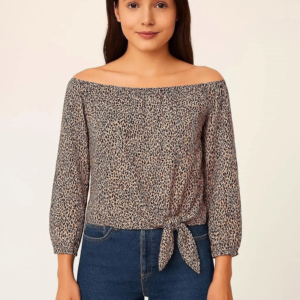 CeCe off the Shoulder Leopard Print top Women’s pull on Blouse